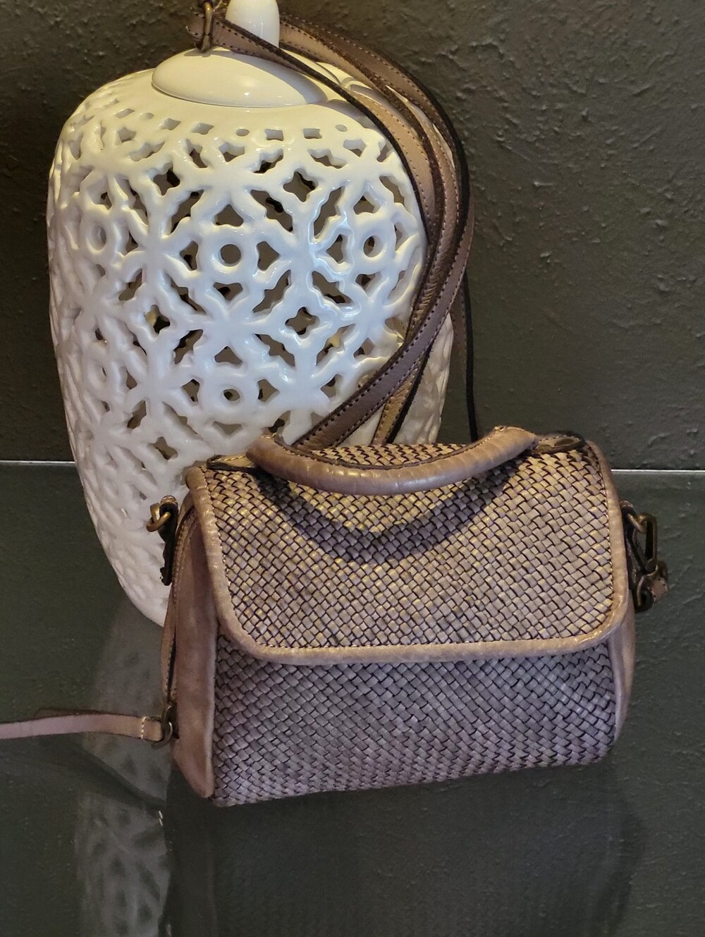 Bolsa Nova Lilly Mini Bag Mushroom Woven Leather Made In Italy - Picture 14 of 14